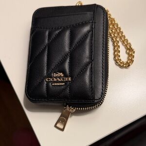 Coach Quilted Black Wallet with Gold Chain